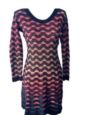 Missoni multicolor prints long sleeves scoop neck fit & flare work mini dress